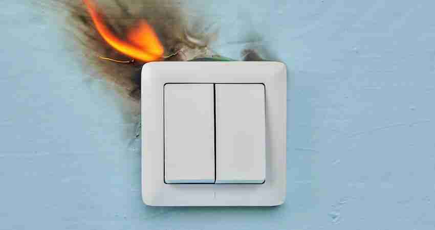 Electrical fire starting behind light switch