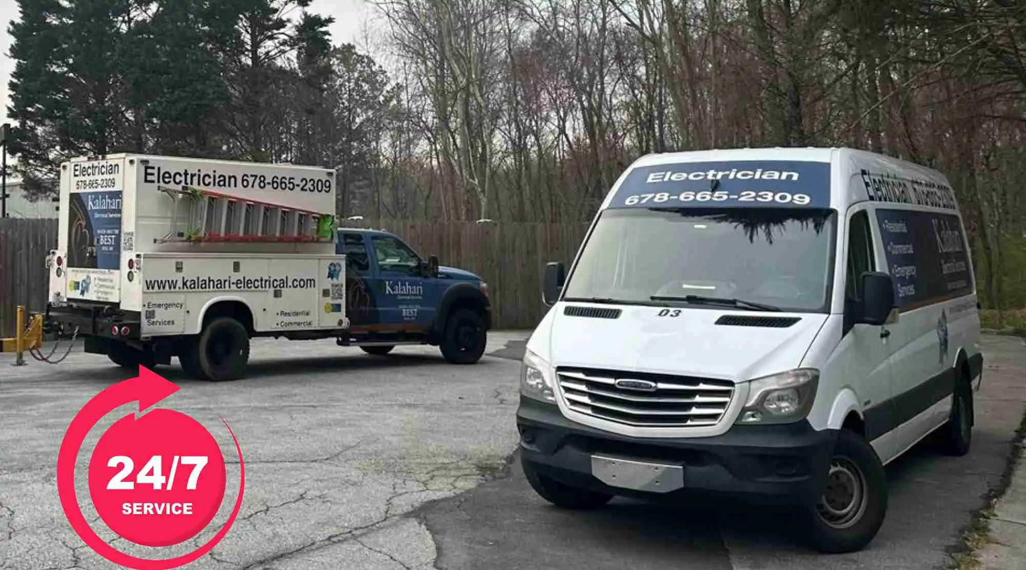 Kalahari Electrical Services fleet with service vehicles offering 24 7 emergency electrician services