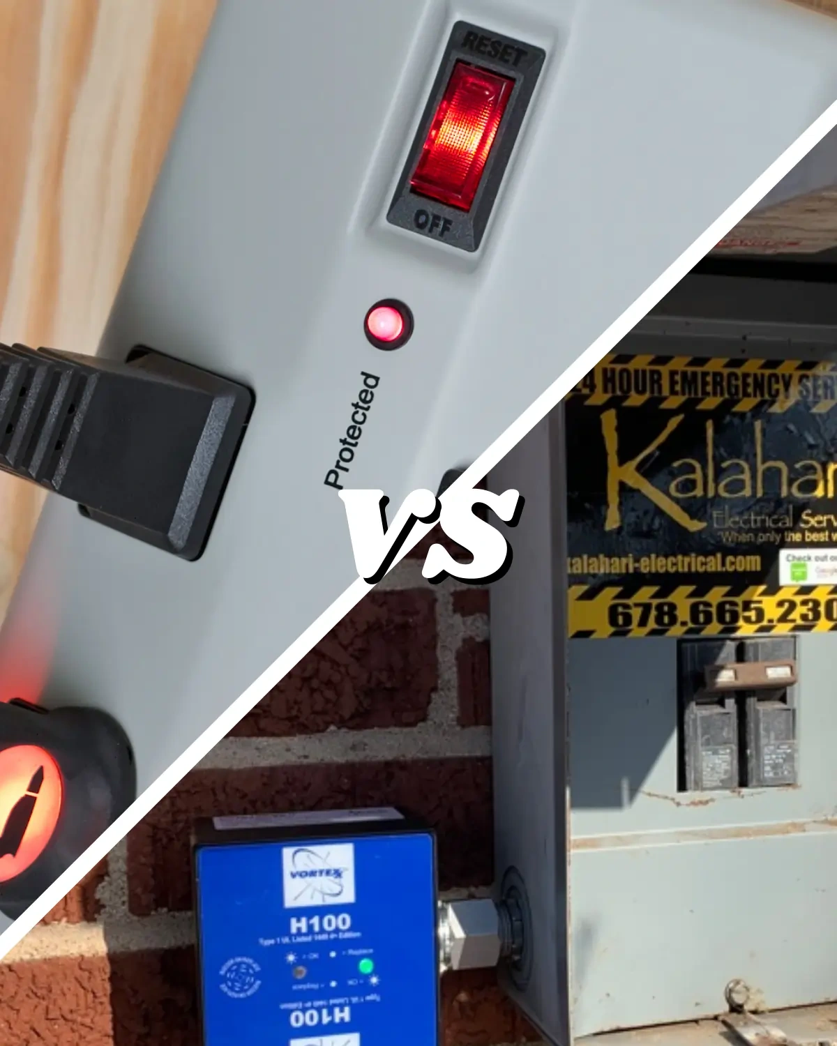 Comparison of consumer-grade surge protector power strip versus professionally installed whole-house surge protector by Kalahari Electrical Services