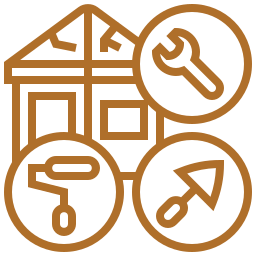 Icon of a house with tools representing home improvement and residential electrical services